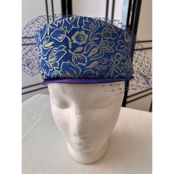Cloche 1960s Hat Blue Gold Threads 3.5 Depth 21 to 22 " Circumference - Picture 1 of 10